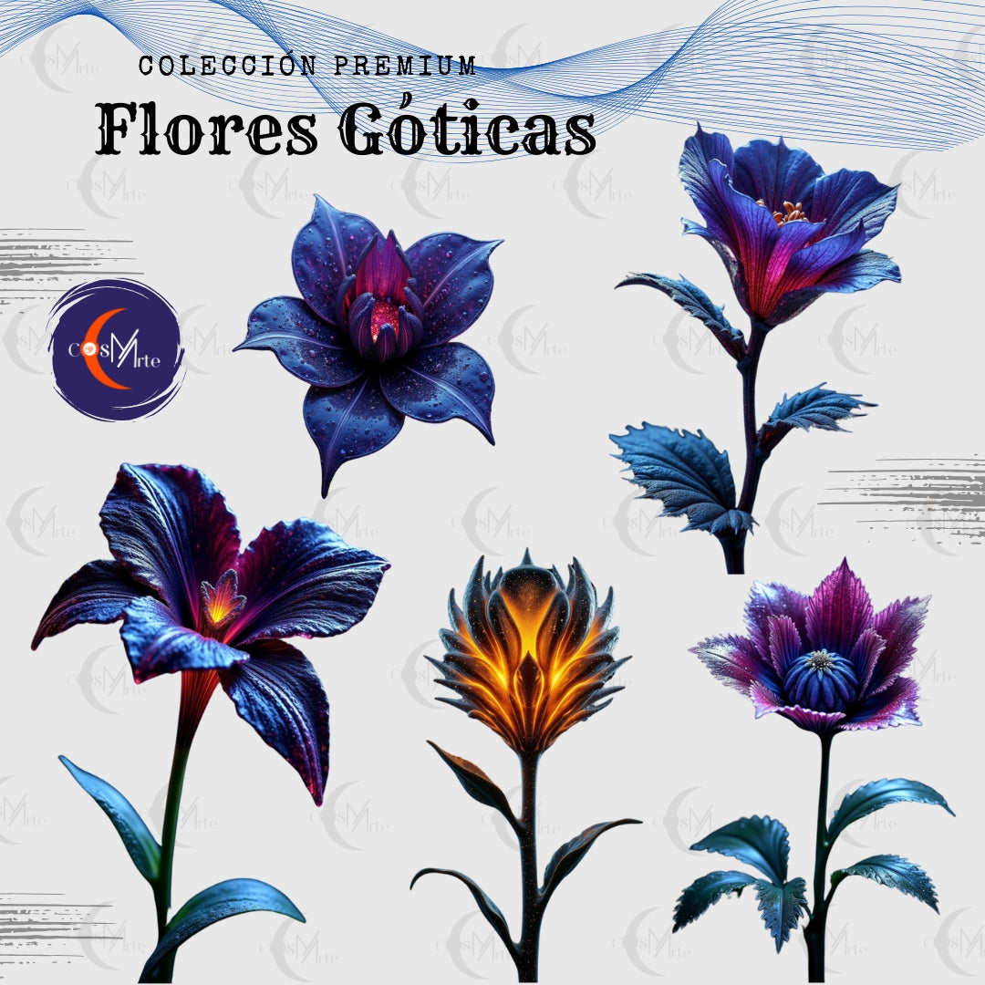 Colección Premium: Flores Góticas- 55 Imágenes Prediseñadas- PNG Arte Digital Místico y Oscuro