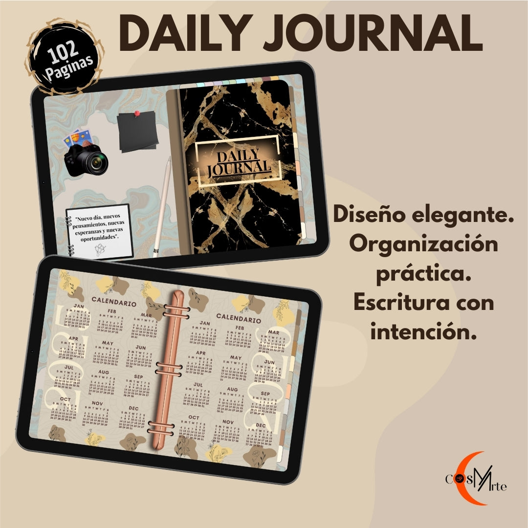 Daily Journal Digital – PDF Agenda 102 Páginas | Ingresos, Ejercicio, Hidratación y más | Compatible con GoodNotes y Penly