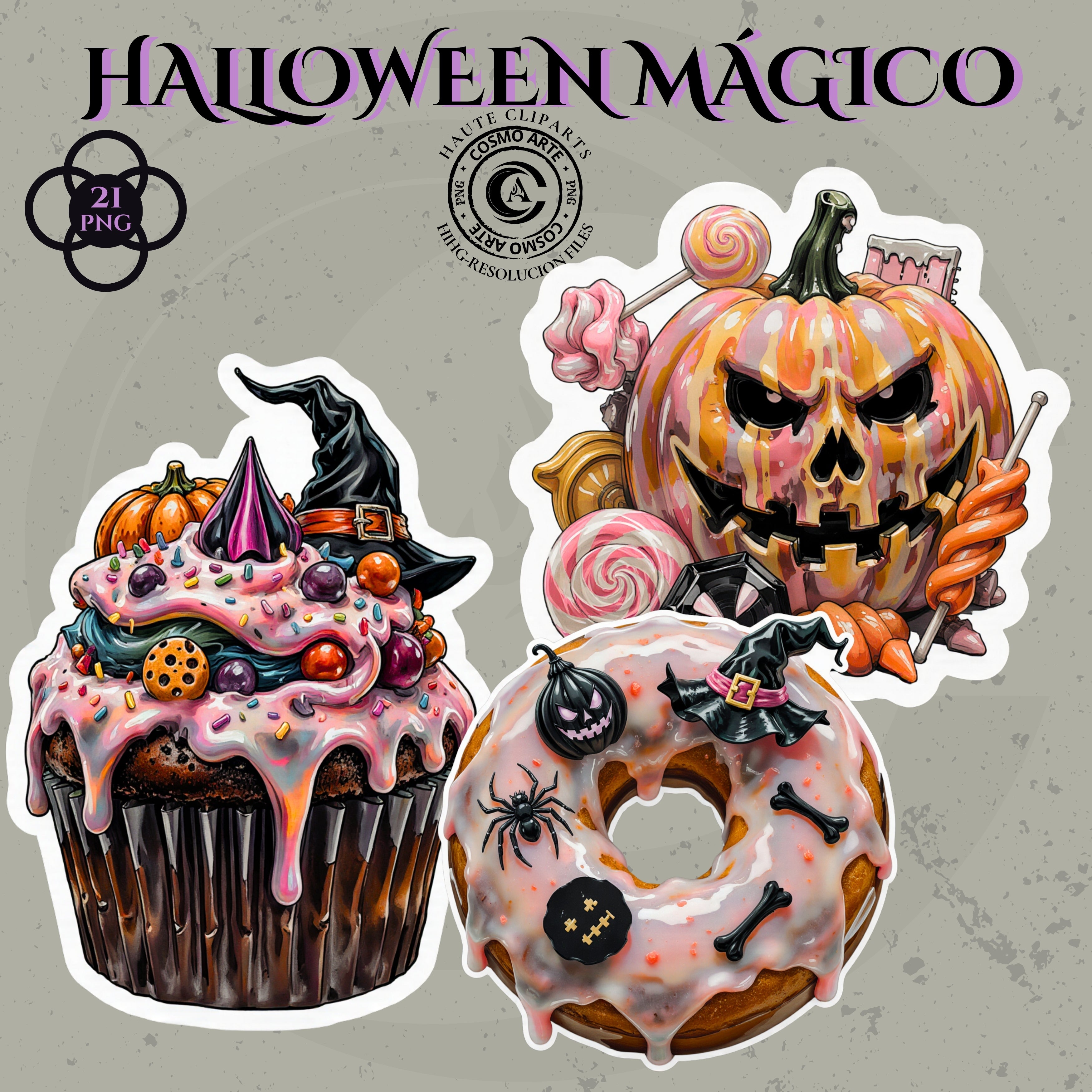 Postres de halloween – pack de cliparts horror-cute en png | alta resolución 300 ppp
