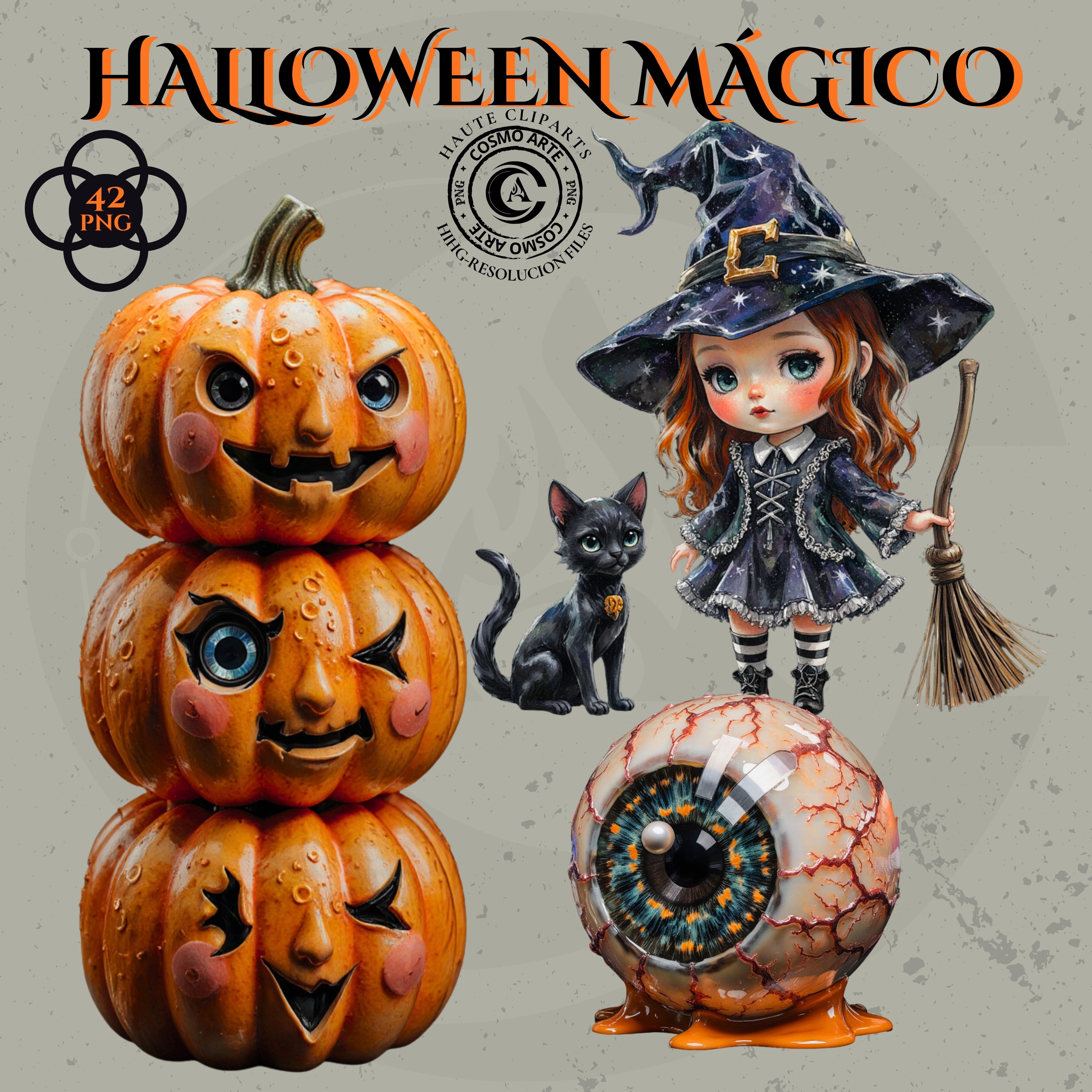 halloween mágico – pack de cliparts encantados en png | alta resolución 300 ppp