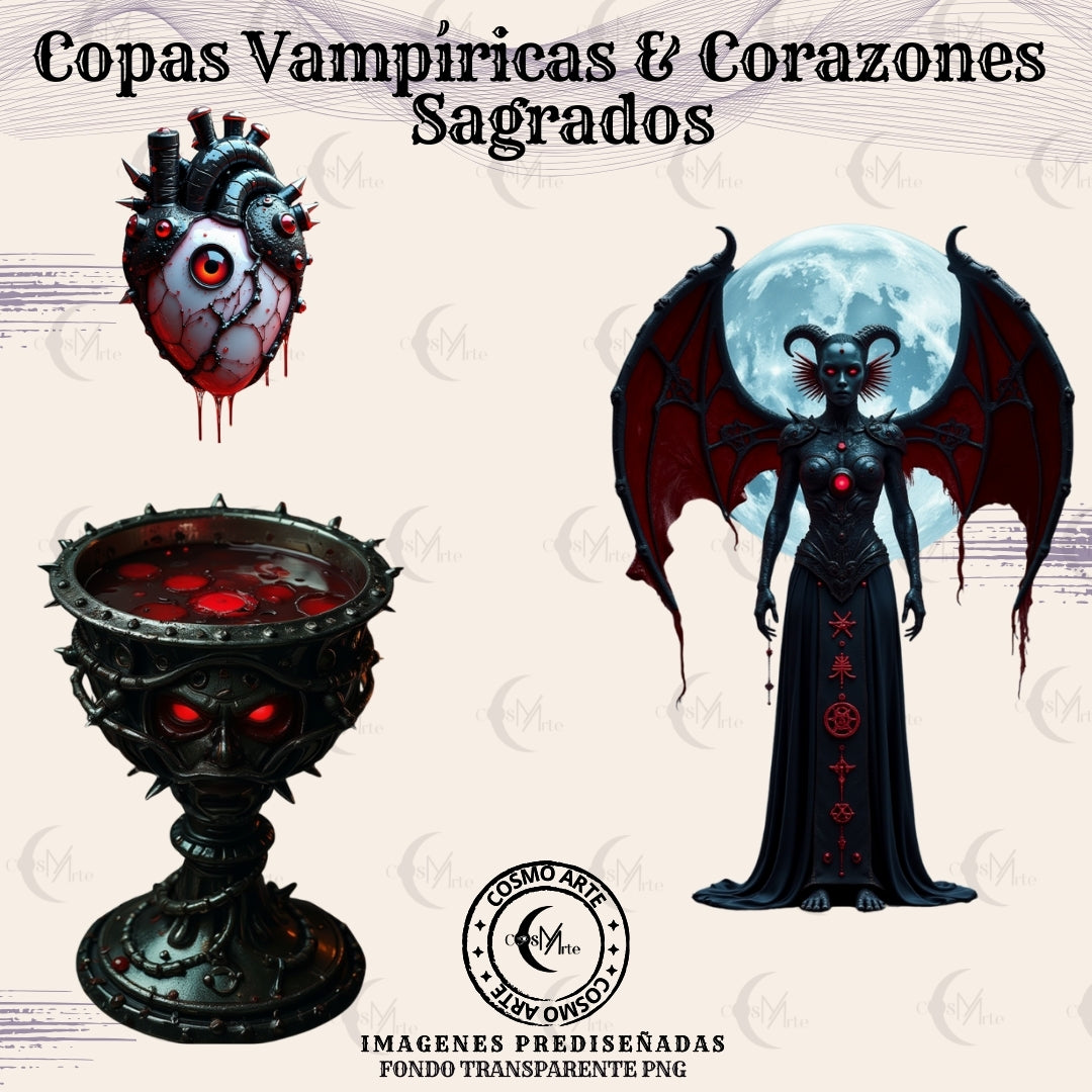 pack de 47 imágenes – copas vampíricas & corazones sagrados | arte simbólico, gótico y ritual | png descargable