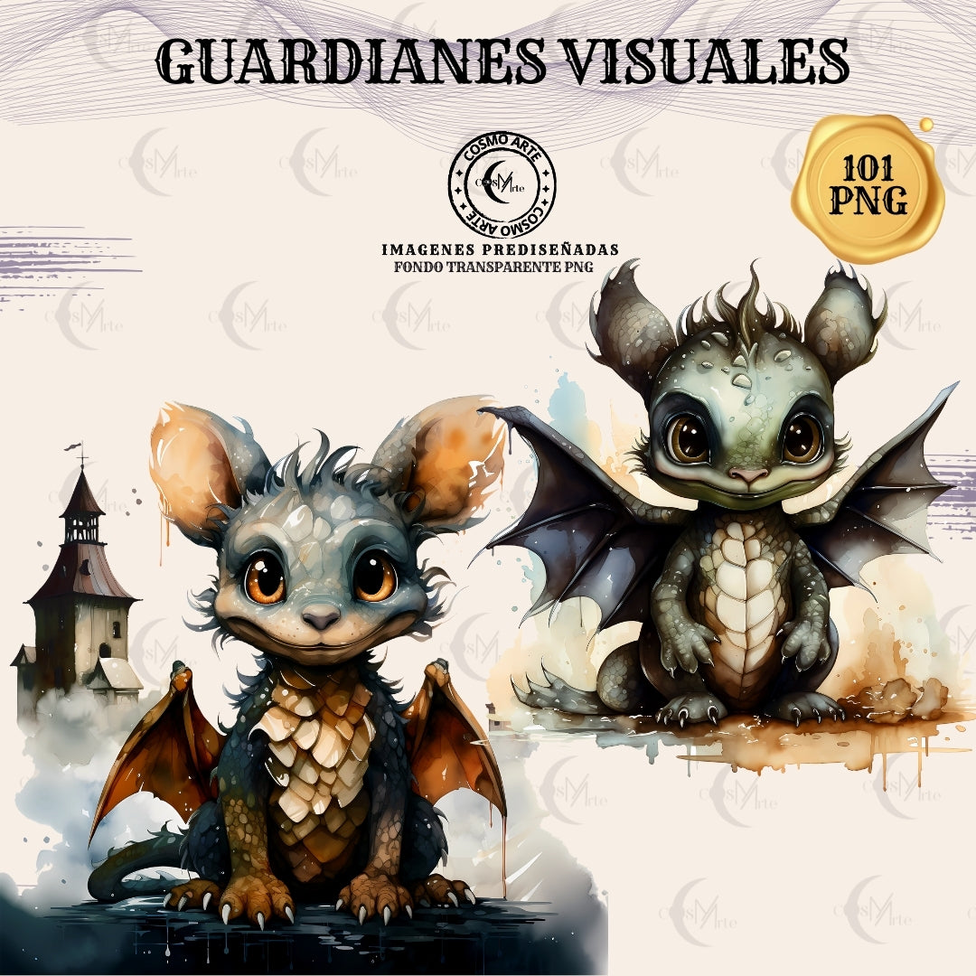 Dragones & criaturas mágicas bebé – 101 stickers en png fondo transparente