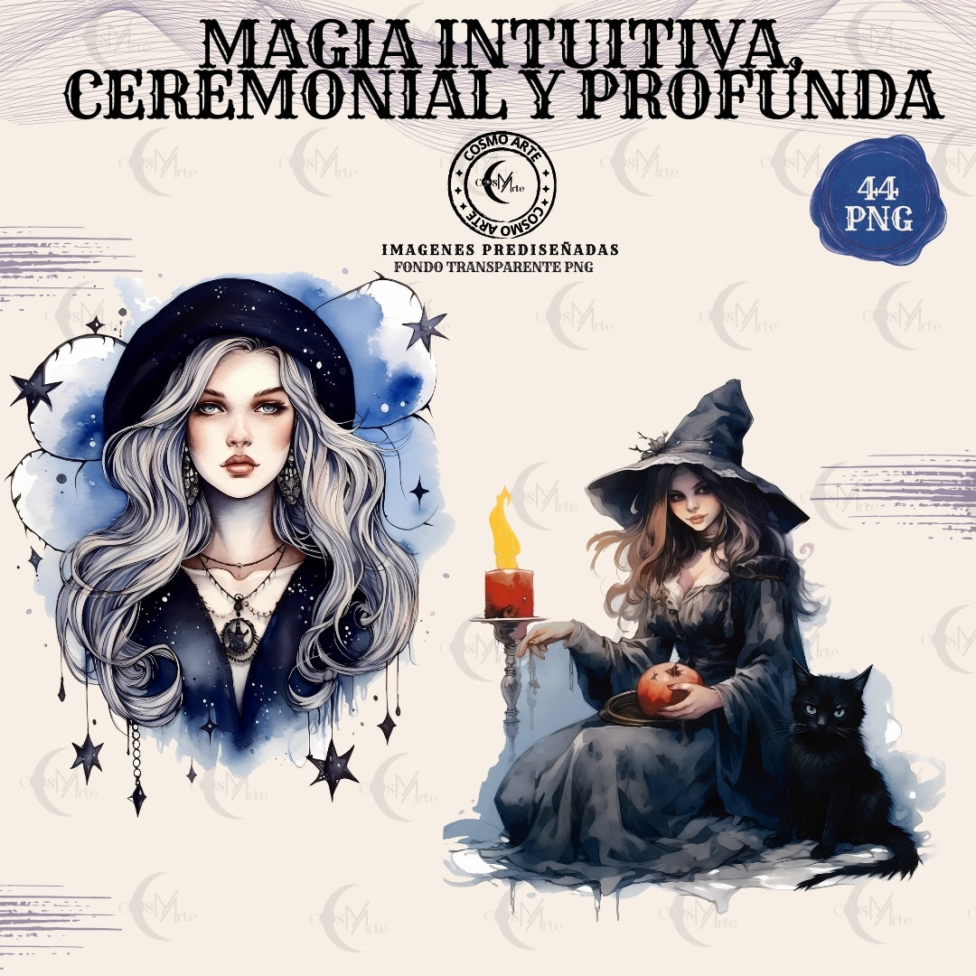 Brujas sabias & magia ceremonial – 44 stickers en png fondo transparente