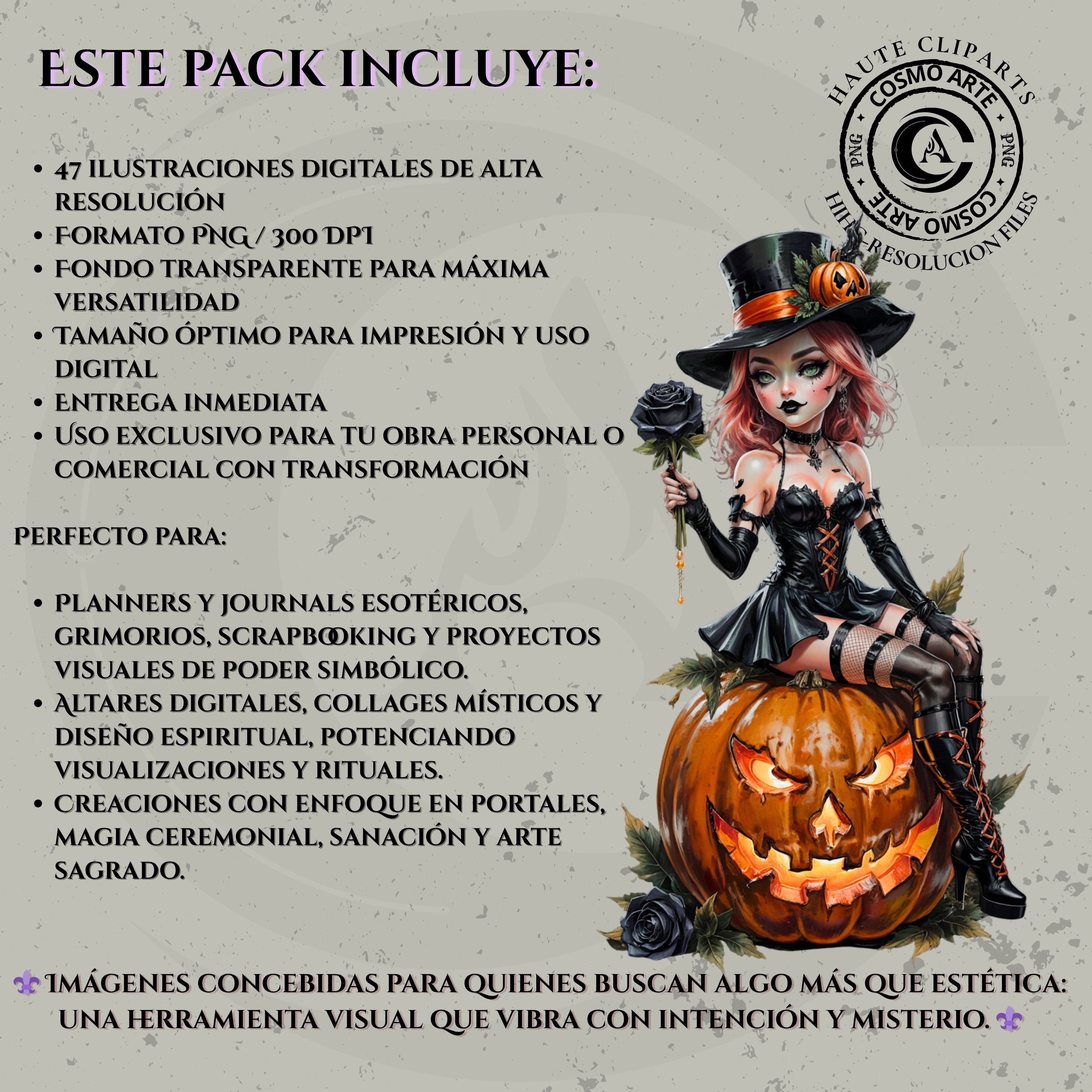 Brujas de octubre – pack de cliparts de halloween en png | arte digital mágico 300 ppp