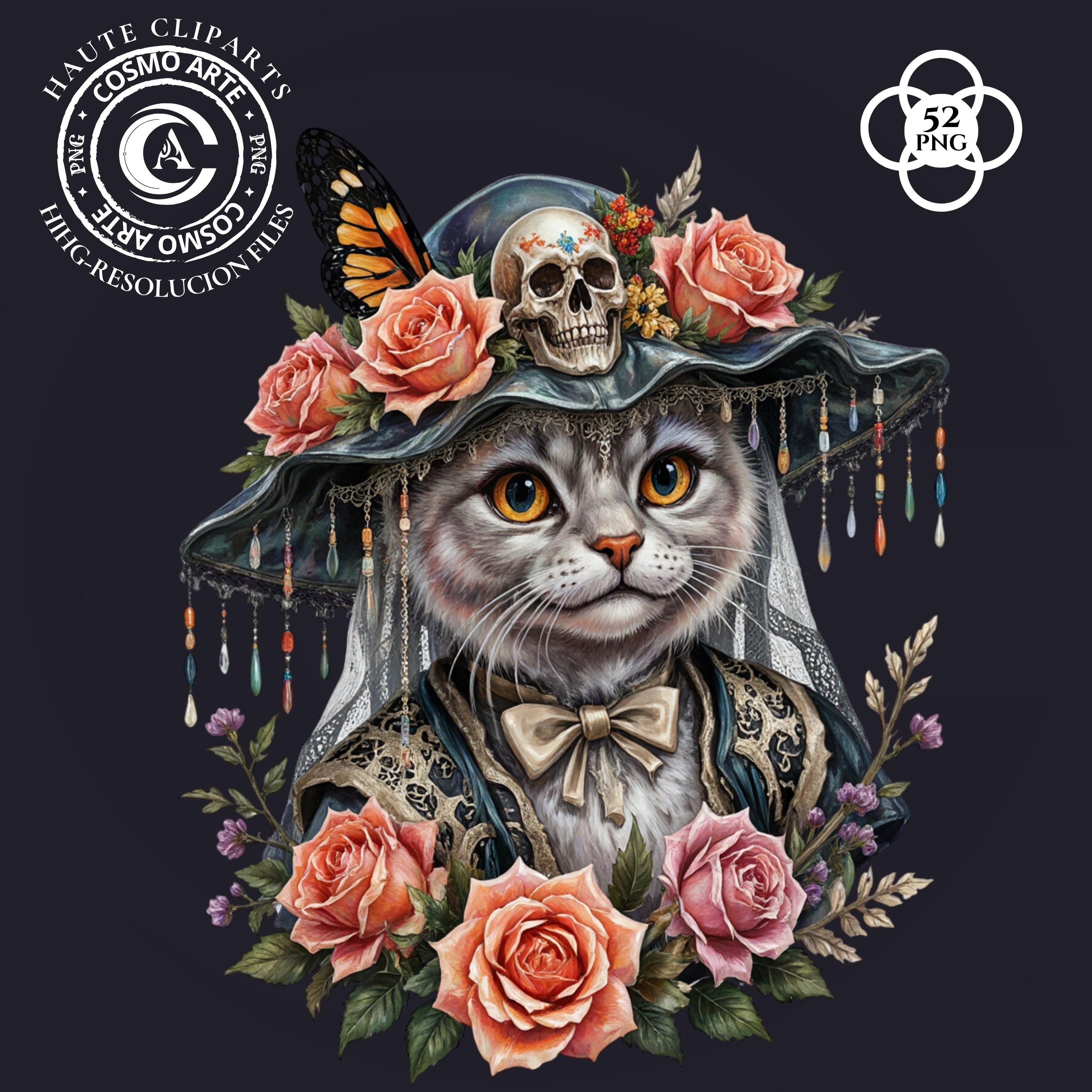Flores del mas alla halloween,pack de cliparts góticos PNG