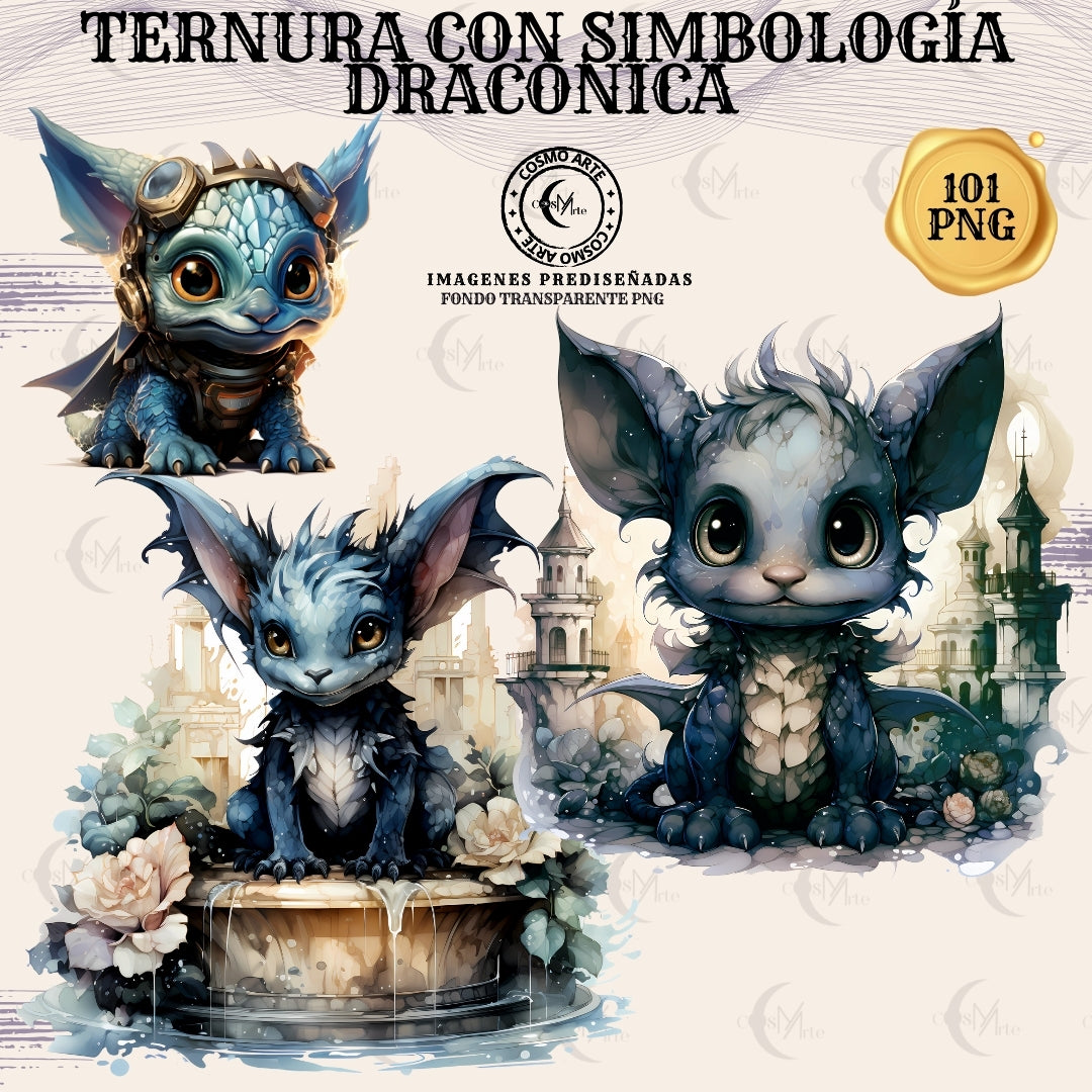 Dragones & criaturas mágicas bebé – 101 stickers en png fondo transparente