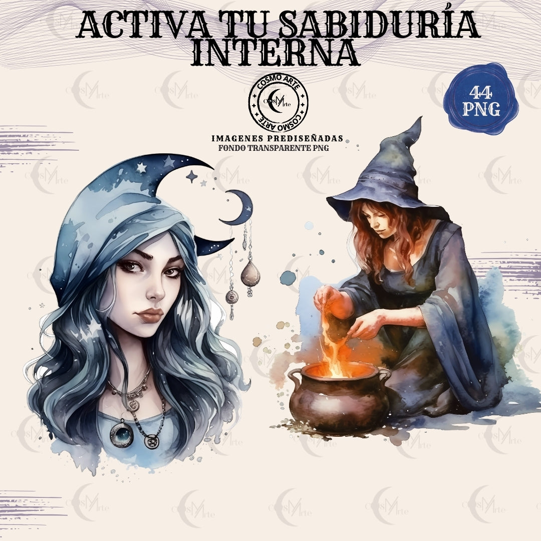 Brujas sabias & magia ceremonial – 44 stickers en png fondo transparente