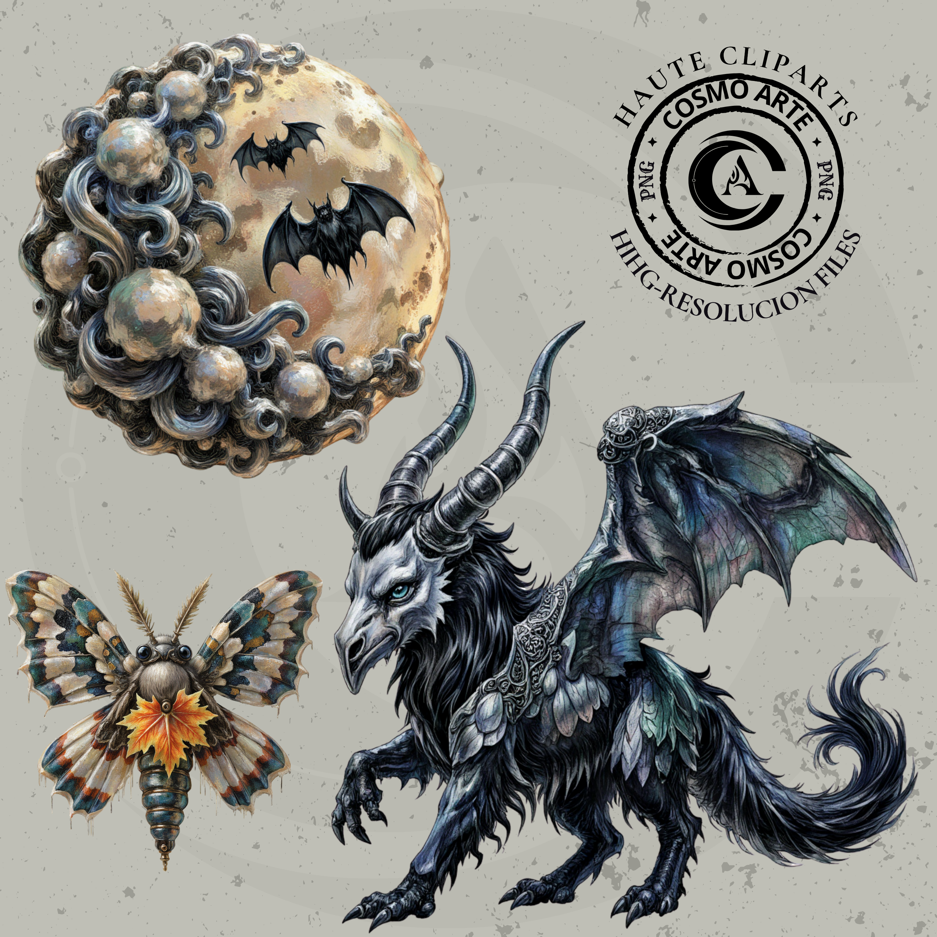 Guardianes de la noche – pack de cliparts góticos en png | alta resolución 300 dpi