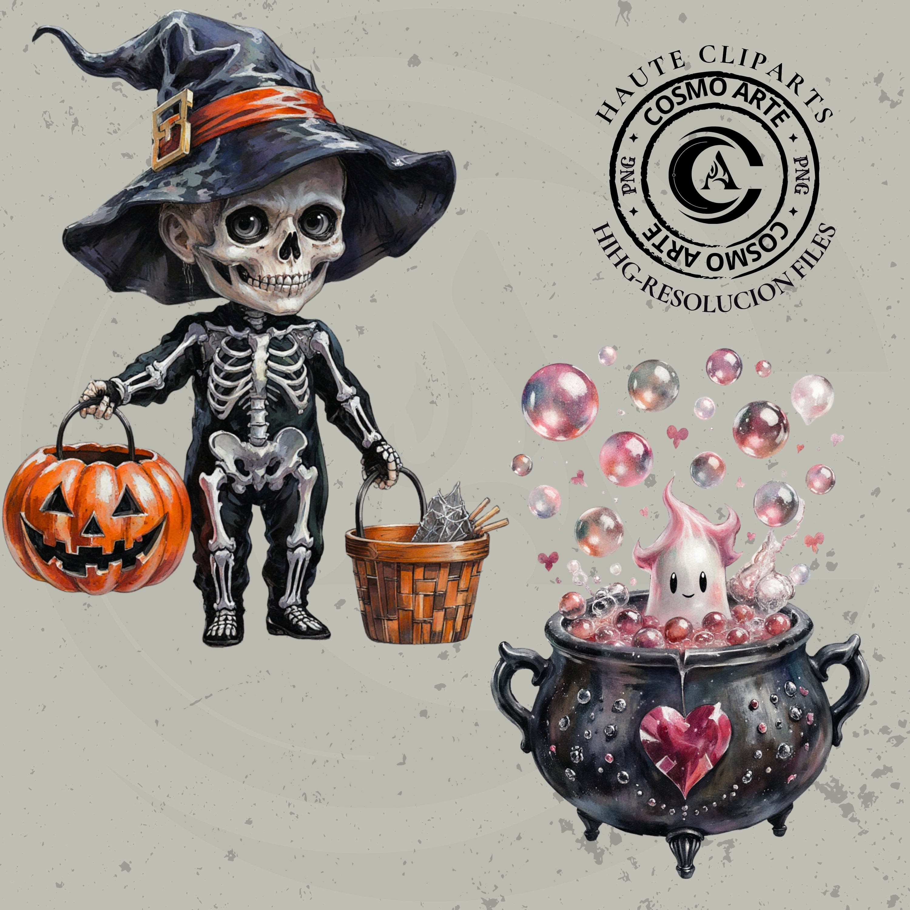 halloween mágico – pack de cliparts encantados en png | alta resolución 300 ppp