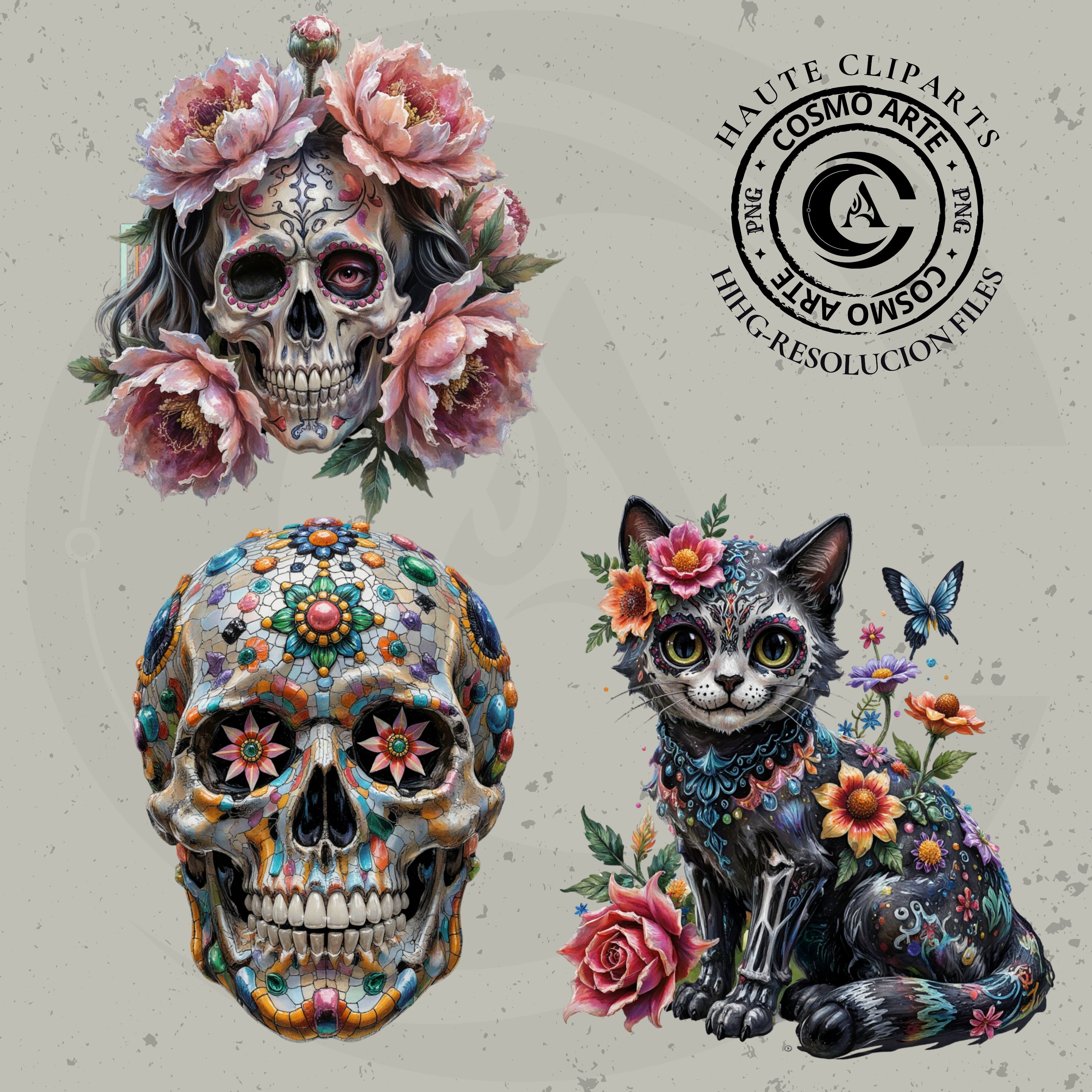 Flores del mas alla halloween,pack de cliparts góticos PNG