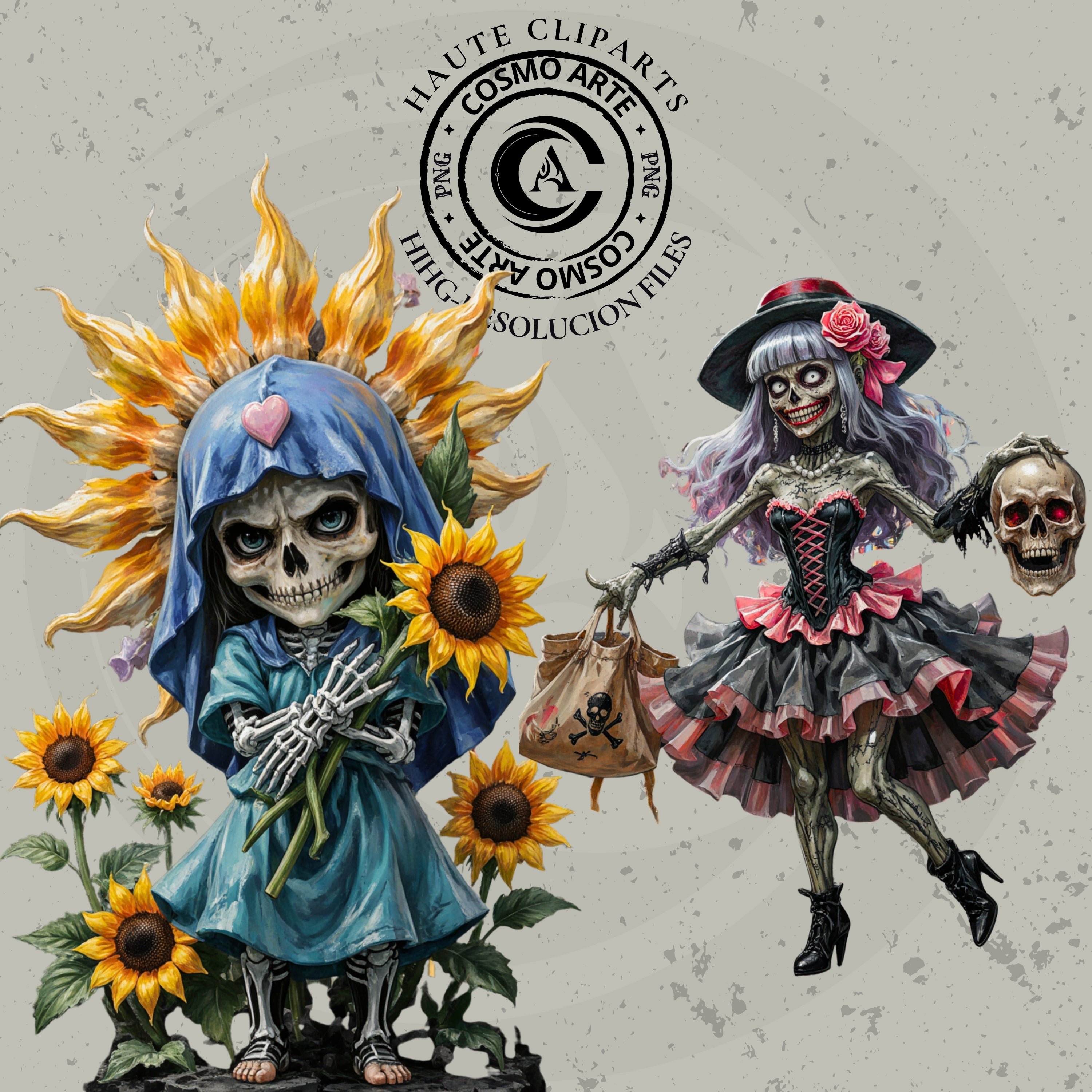 Jardín Zombi – Cliparts Místicos de Nomos, Calaveras y Flores Góticas