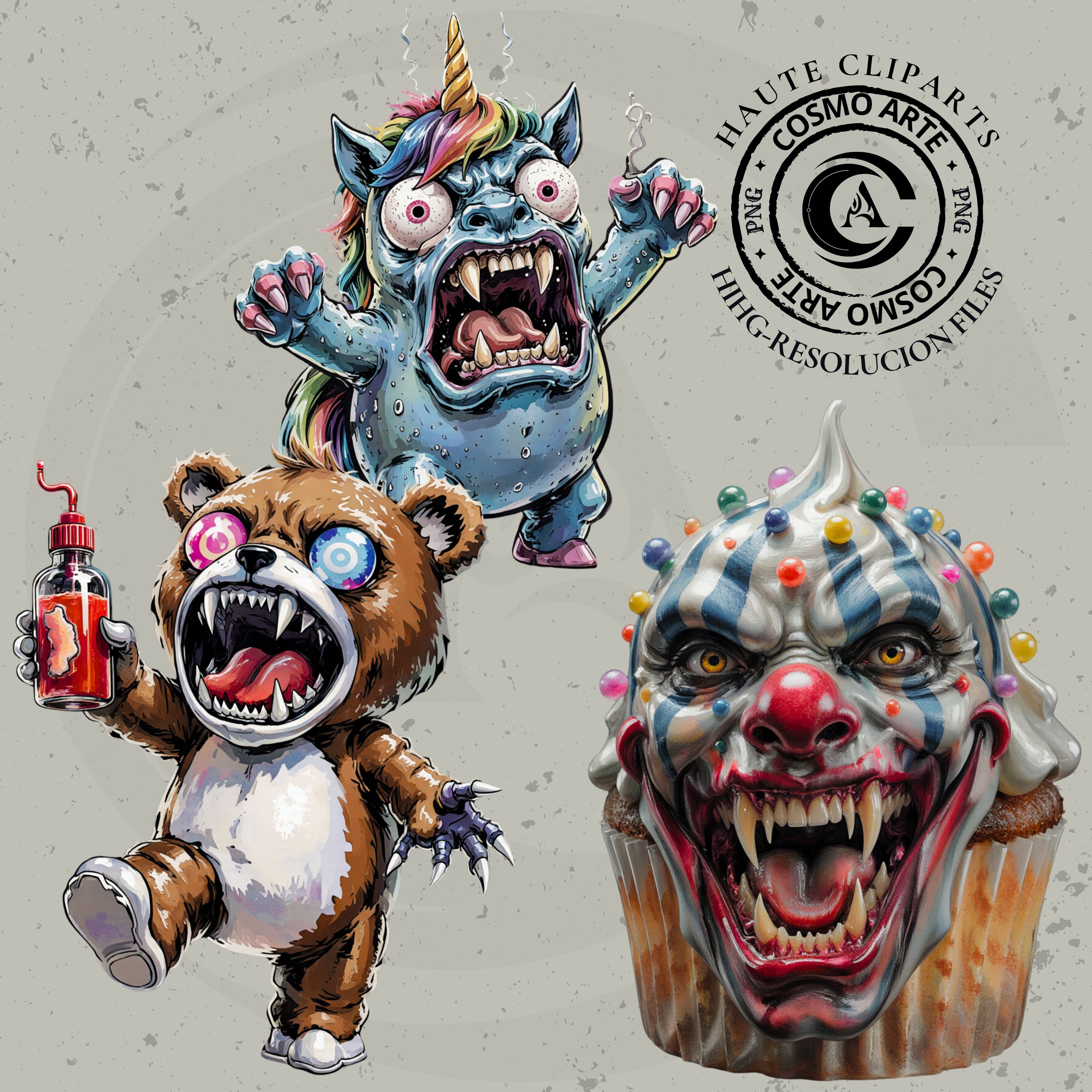 ositos y cupcakes malditos – pack de cliparts horror-cute en png | alta resolución 300 dpi