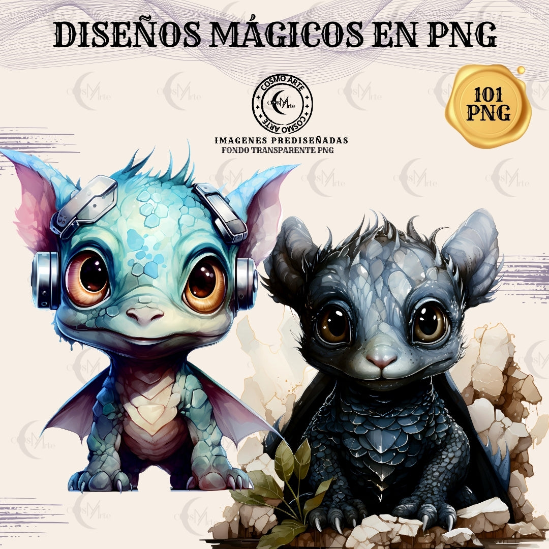 Dragones & criaturas mágicas bebé – 101 stickers en png fondo transparente