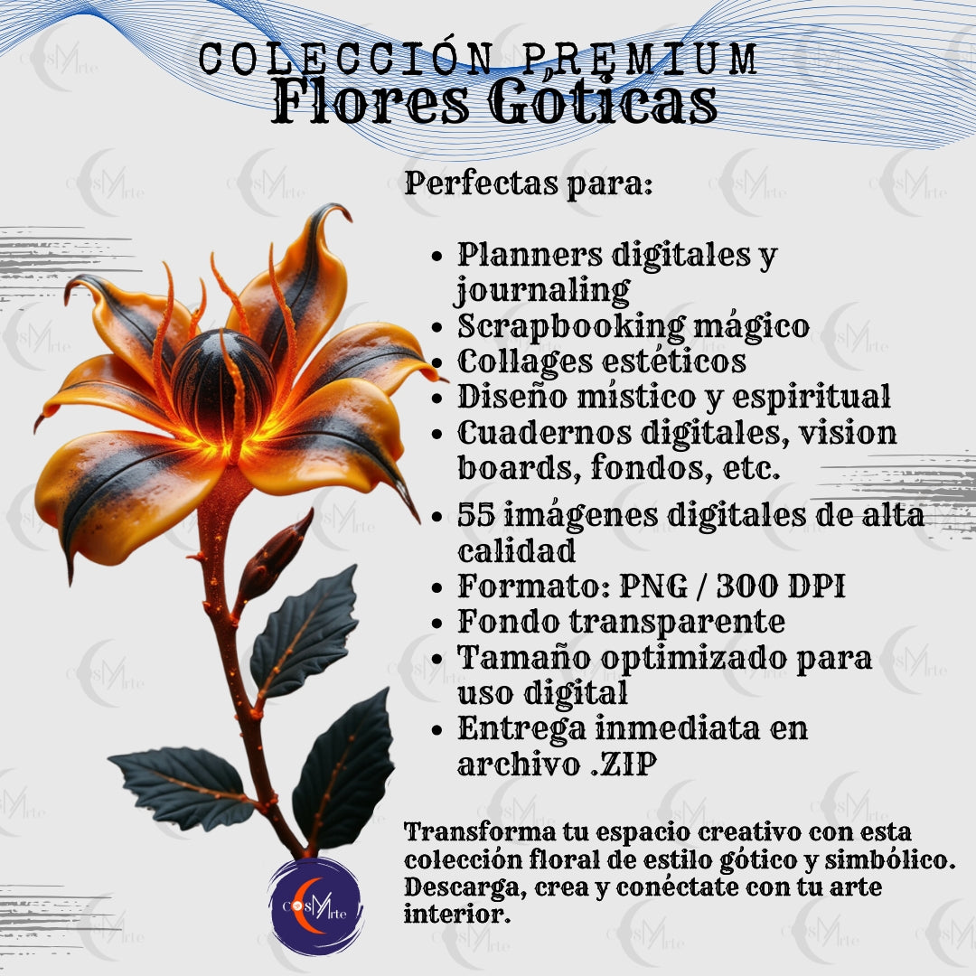 Colección Premium: Flores Góticas- 55 Imágenes Prediseñadas- PNG Arte Digital Místico y Oscuro