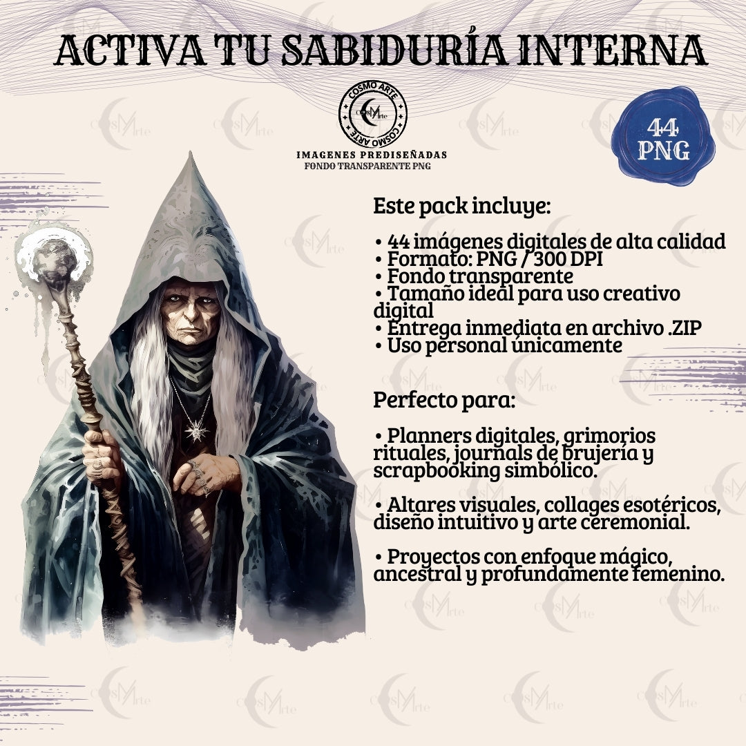 Brujas sabias & magia ceremonial – 44 stickers en png fondo transparente