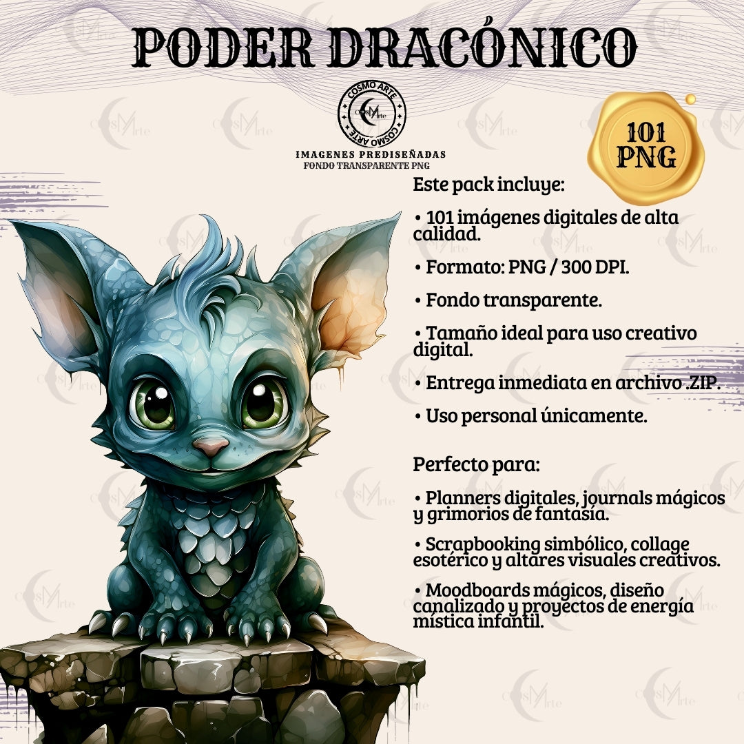 Dragones & criaturas mágicas bebé – 101 stickers en png fondo transparente